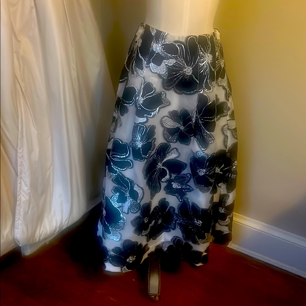 Stine Goya Black And Gray Floral Midi Skirt